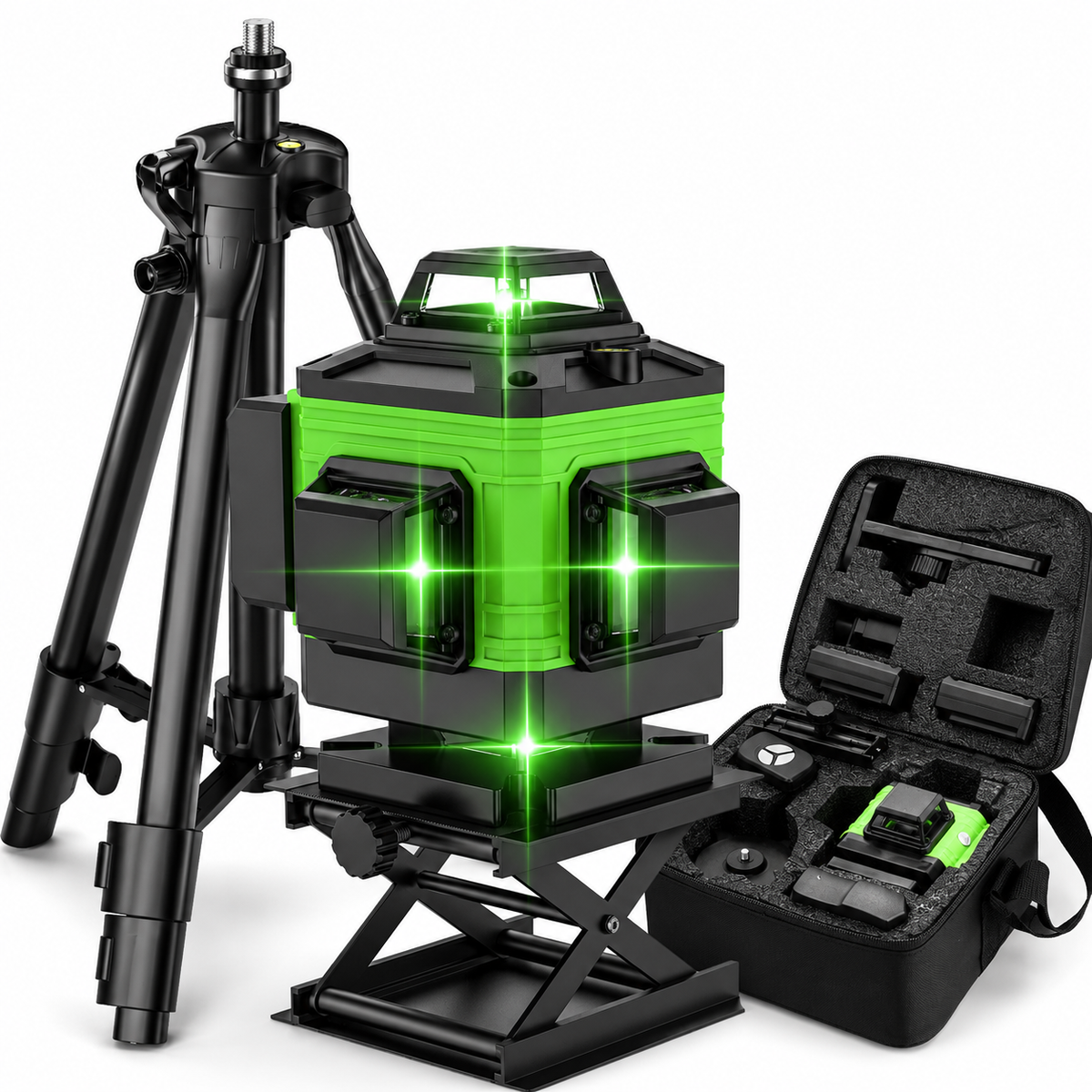 Niveau Laser 4D 16 Lignes Vert - Auto-Nivelant 360°, Trépied Inclus
